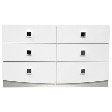 France Modern High Gloss 6-Drawer Dresser, White