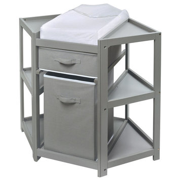 Diaper Corner Baby Changing Table With Hamper and Basket, Gray