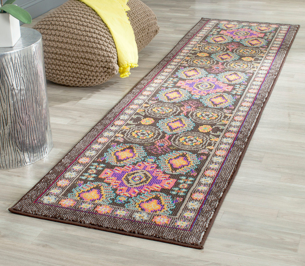 Safavieh Monaco Collection MNC240 Rug, Brown/Multi, 2'2" X 10'
