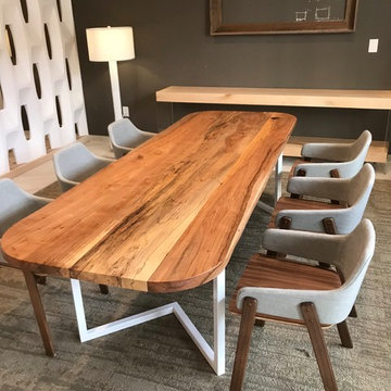 Pecan Conference Table with White Powder Coated Metal Base