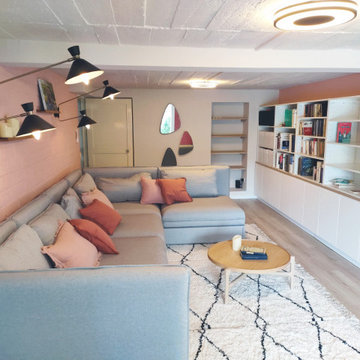 Un espace bibliothèque & détente dans une sous-sol