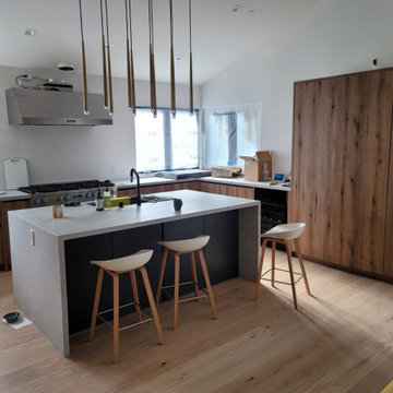 Contemporary Wood Kitchen with Waterfall Island | San Mateo