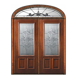 Pre-hung Transom Double Door 80 Mahogany New Orleans 2/3 Lite Glass - Front Doors