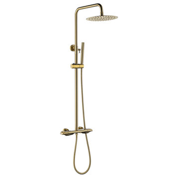 Wall-mounted Thermostatic Bathroom Shower set, Brushed Gold