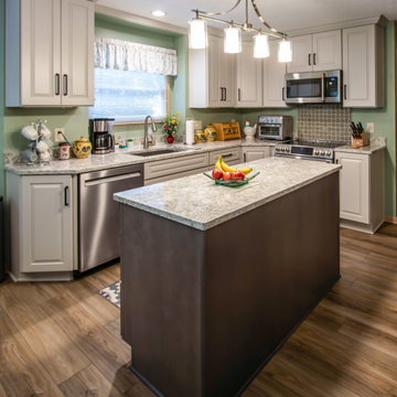 Two Tone Kitchen with Irish Creme Cabinets and Rustic Dockside Island