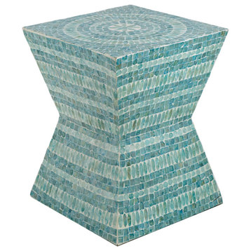 Square Pedestal Ottoman or Stool, Turquoise