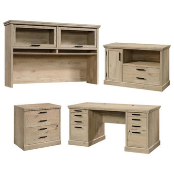 Home Square 4-Piece Set with Executive Desk Large Hutch & 2 Filing Cabinets