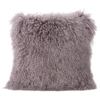 Marybelle Shaggy Light Purple Lamb Fur Square Pillow, Large, Single