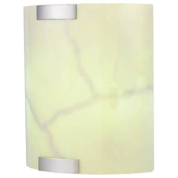 Steel 2 Light Fluorescent Wall Sconce Polished Steel Glass Shade