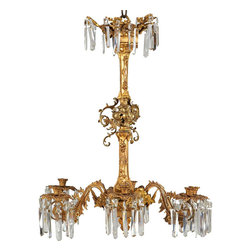Swedish Rococo Revival Brass and Crystal Six-Light Chandelier - Chandeliers