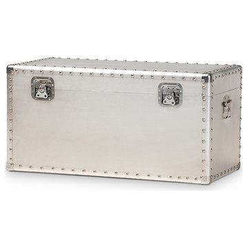 Serge French Industrial Silver Metal Storage Trunk