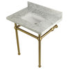 30X22 Marble Vanity Top w/Brass Console Legs, Carrara Marble/Brushed Brass