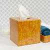 Genuine Leather Bathroom Tissue Box Cover for Vanity Countertop, Orange/Honey Comb