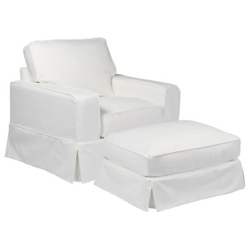Sunset Trading Americana Box Cushion Fabric Slipcovered Chair & Ottoman in White