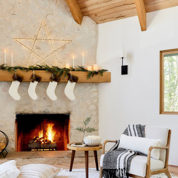 Traditional Festive Holiday Mantle & Cozy Living Room Decor styled by Emily Hend