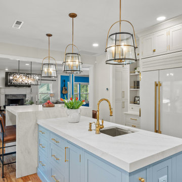 Spacious Kitchen Island with Marina Blue Cabinetry