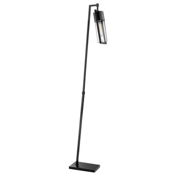 Norman Floor Lamp in Black with Clear Glass Shade E27 Vintage Bulb T10 60W