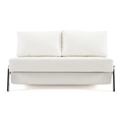 "Innovation" Cubed Deluxe White Leather Textile Sofa Bed / Chrome Legs - Futons