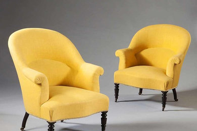 PAIR OF 19TH CENTURY YELLOW TUB BERGERE ARMCHAIRS