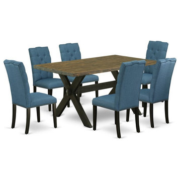 East West Furniture X-Style 7-piece Wood Dining Table Set in Black