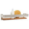 Rectangular Floating Shower Shelf With Rail and Natural Teak Wood, Satin