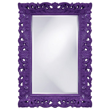 Barcelona Rectangular Mirror Custom Painted, Ornate, 33"x45", Glossy Royal Purple