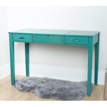 Contemporary Versatile Dressing/Desk, 2 Drawers & Bult In USB Ports, Turquoise