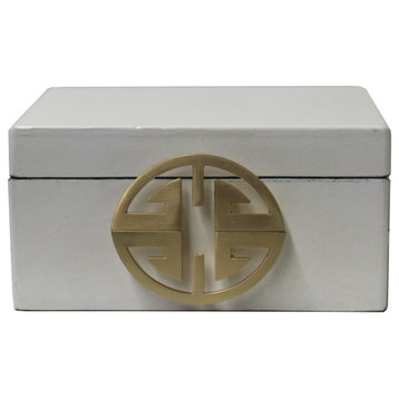 Oriental Round Hardware White Rectangular Container Box Medium Hcs5518B