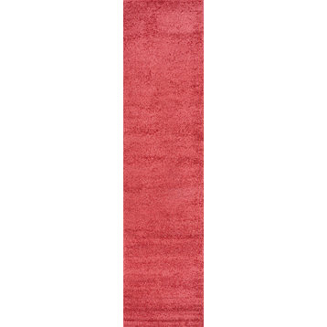 Haze Solid Low-Pile Runner Rug, Red, 2'x10'