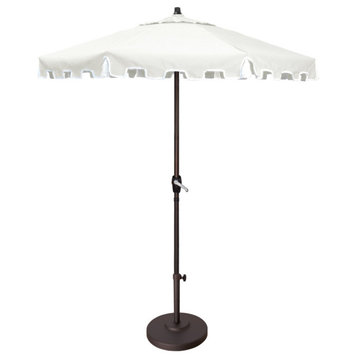 7.5' Greek Key Patio Umbrella With Fiberglass Ribs and Tassels, Natural