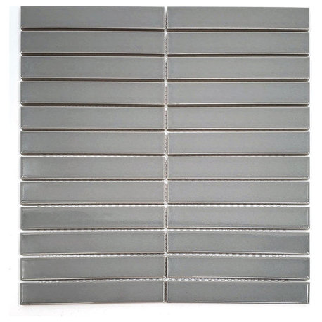 Gio Gray Glossy 1" X 6" Stacked Linear Porcelain Mosaic Tile, 55 Sheets