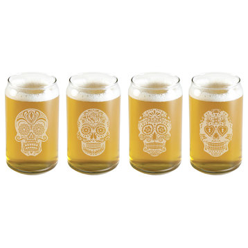 Dia De Los Muertos Glass Beer Cans, Set of 4