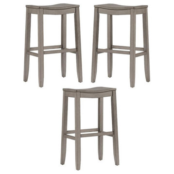 Home Square 30" Rubberwood Bar Stool in Aged Gray - Set of 3
