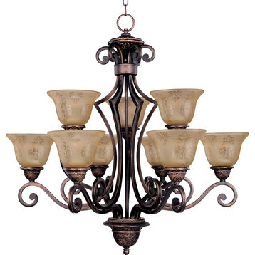 Symphony 9-Light Chandelier, Oil Rubbed Bronze With Screen Amber Glass/Shade