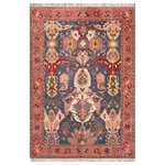 Bareens Designer Rugs - Boho Chic Ziegler Diezel Blue/Pink Wool Rug  - 8'4'' x 10'3'' - A Persian influenced Turkish hand knotted rug made by skilled artisans capable of creating the most exceptional vegetable dyes and hand-spun New Zealand wool. This gorgeous one of a kind Peshawar Kafkaz handmade rugs is also known as a Chobi Ziegler Rug. This gorgeous rug is extremely versatile and is famous for its pleasing color palette and informal design that works in a myriad of interiors. It has been expertly hand-tied, finished, sun-dried, and can contain up to 1.5 million knots. It takes 4 skilled artisans to hand knot this rug nine to twelve months to complete this piece of art. The invigorating colors and patterns in this rug will give your home an elegant and fresh appearance. While drawing upon the coloring and patterns of antique rugs, contemporary Peshawar pieces incorporate modern design motifs and feature vibrant color tones. Give your room a luxurious look and feel with this beautiful rug with gorgeous color pallet. The intricate design allows this oriental rug to create a royal ambience in any d�cor. Hand knotted construction and natural fibers gives this rug soft feel under your feet.