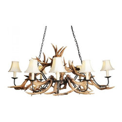 Faux Antler Chandelier with 10 White Linen Shades - Chandeliers