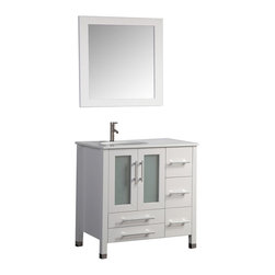 36 inch Single Sink White Bathroom Vanity Set (Left Side) Mirror and Faucet - Bathroom Vanities And Sink Consoles