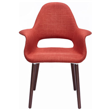 Designer Modern Upholstered Fabric Dark Wooden Leg Living Room Dining Chair, Orange