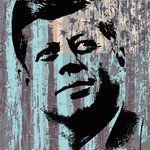 PopArtWorks - John F Kennedy JFK Pop Art Warhol style print, 18x24 Rolled - John F Kennedy JFK Official White House Presidential Portrait 1961 - Abstract distress American flag as background.