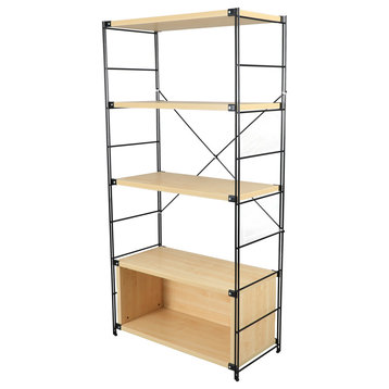 LeisureMod Brentwood Bookcase with Black Steel Frame, Natural Wood