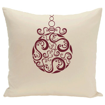 Fancy-Bulb, Decorative Holiday Print Pillow, Ivory And Cream, 20"x20"