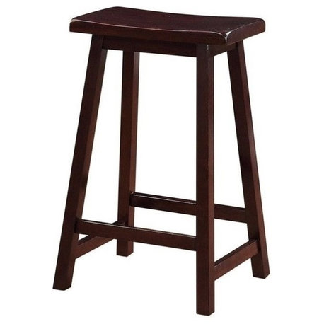 Linon Saddle 24" Wood Bar Stool in Dark Brown