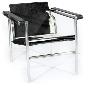 Basculant Sling Chair, Black/White Cowhide Leather