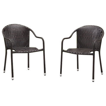 Crosley Furniture Palm Harbor Metal Stackable Dining Chair in Brown (Set of 2)