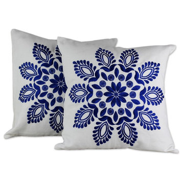 Blue Delhi Splendor Cotton Cushion Covers, Set of 2