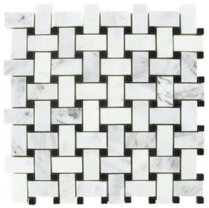 Polished Arabescato Carrara Basketweave Pattern Marble Tile, Set of 50