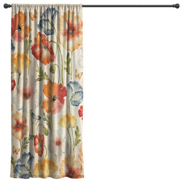 Laural Home Multi Watercolor Poppies Sheer Window Curtain, 84"