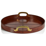 Zodax - Harlow Leather With Brass Handles Round Tray, Almond Brown, Small- 20" - A twist to a traditional tray, this sophisticated Harlow Leather Round Tray is a well-made piece that will last for years. This versatile piece can be used as a serving tray, can be displayed on an ottoman or a side table to accentuate a room. The leather is almond in color and the tray has two brass handles giving it a timeless look.