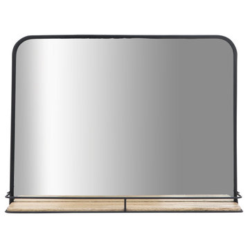 Metal, 24x18 Mirror With Folding Shelf, Black/Brown