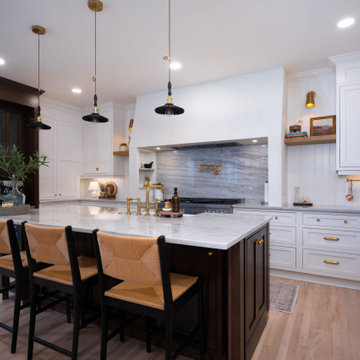 Custom Plaster Hood in White and Wood Kitchen